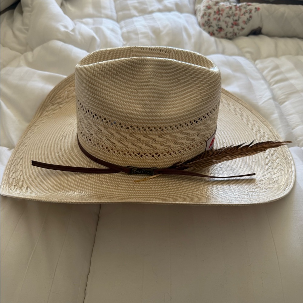 Men's Cream Straw Western Hat with Brown Band - Picture 2 of 7